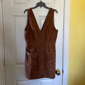 Single Breasted Patch Pocket Cord Overall Dress